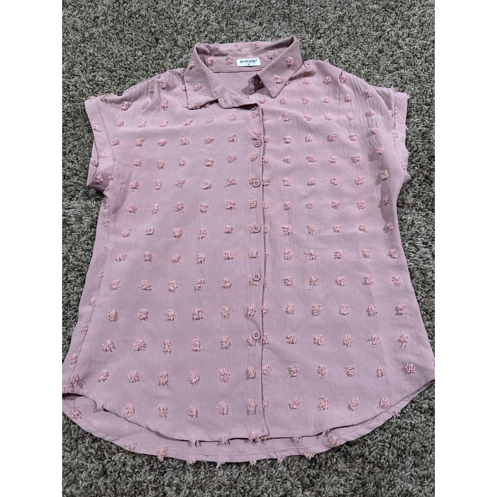 Bothenial Womens Mauve Pink Swiss Dot Cottagecore Cap Sleeve Button Boho Medium